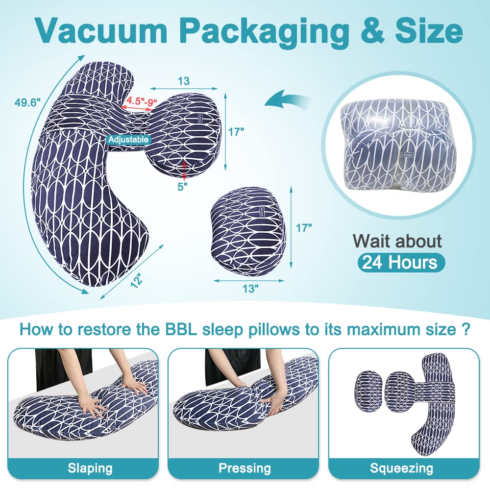 AOSSA BBL Body Pillow After Surgery Large Wedge Pillow for Sleeping Brazillian Butt Lift Recovery Supplies U Shaped Full Body BBL Pillow with Back Support Lumbar Side Sleeper Cushion (Navy Blue)