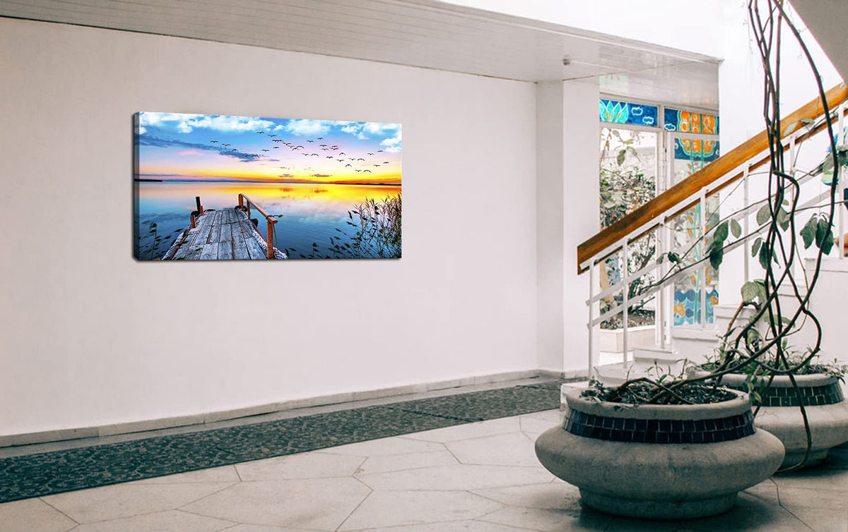 XXMWallArt FC2275 Jetty In The Sunset Lake Wall Art Canvas Prints Painting Nature Pictures Framed Landscape Paintings Canvas Wall Art for Living Room Bedroom Kitchen Home and Office Wall Decor