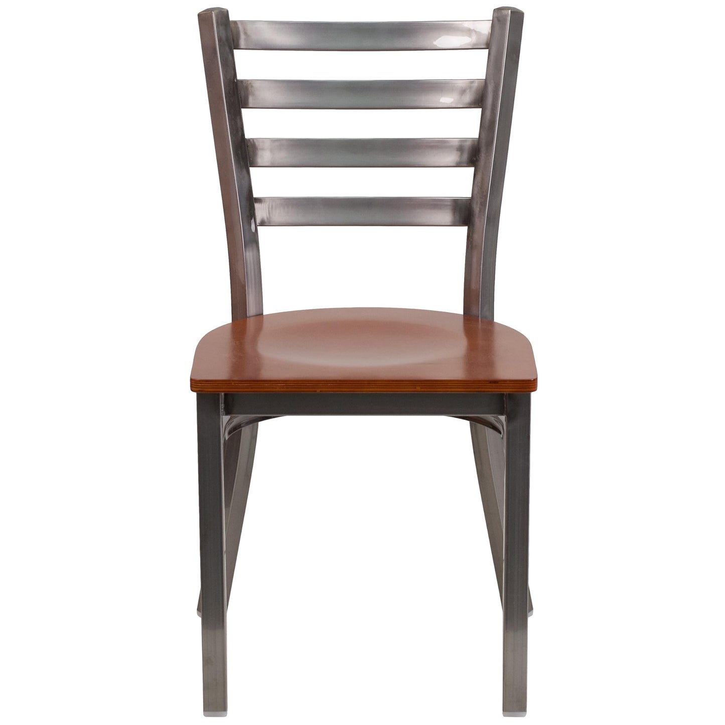 Flash Furniture HERCULES Series Clear Coated Ladder Back Metal Restaurant Chair - Cherry Wood Seat