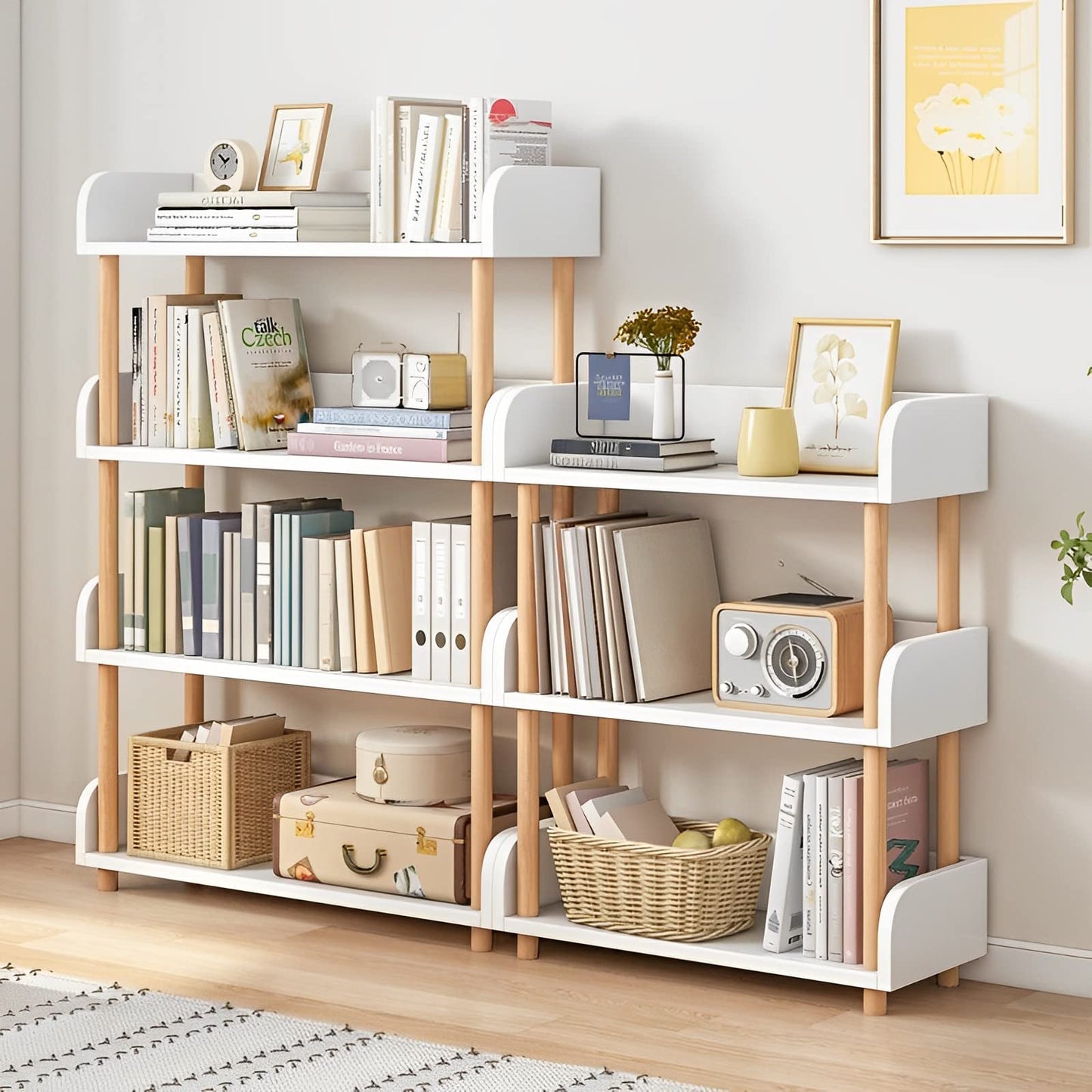 OSCHF 3-Tier Wooden Open Bookcase - Modern Display Bookshelf with Top Edge and Solid Wood Frame for Home and Office, Storage Cabinet, Warm White