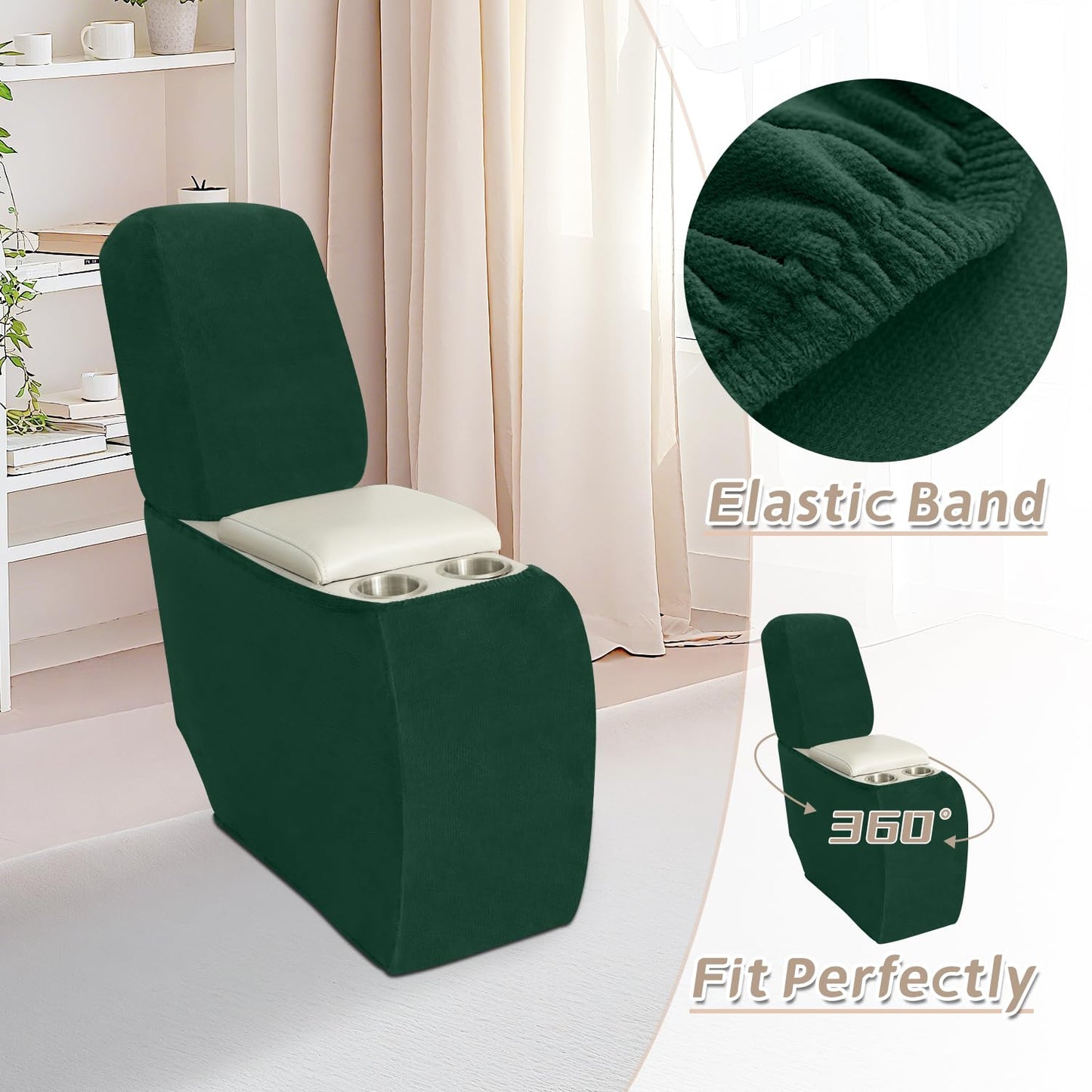 Arfntevss Sectional Recliner Couch Covers Velvet Corner Sectional Sofa Cover for Reclining Couch Stretch L Shape Recliner Slipcover Washable Middle Console Protector (1 Console Cover, Dark Green)
