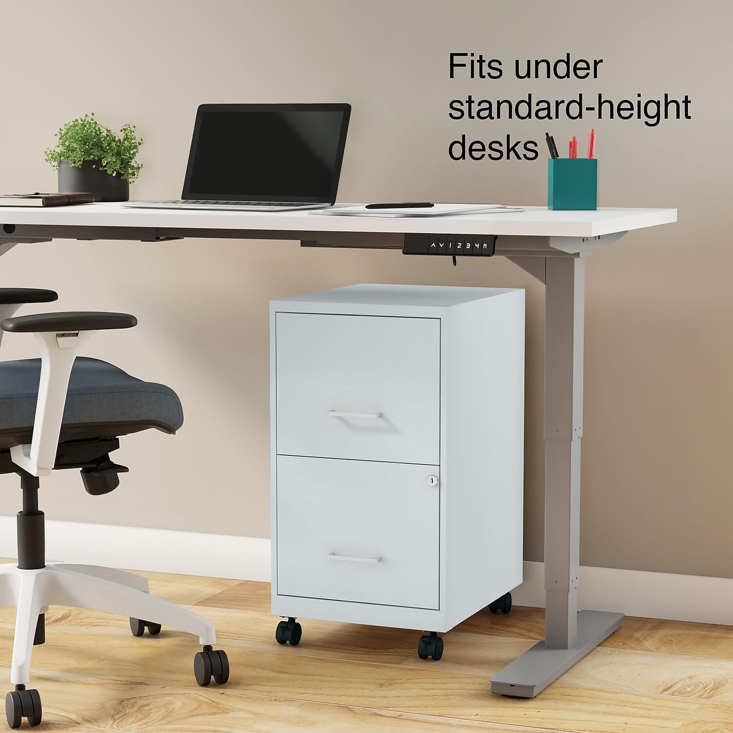 Staples 2-Drawer Vertical File Cabinet, Letter Size Documents, Lockable & Mobile, 18" D x 14" W x 26.3" H, Gray
