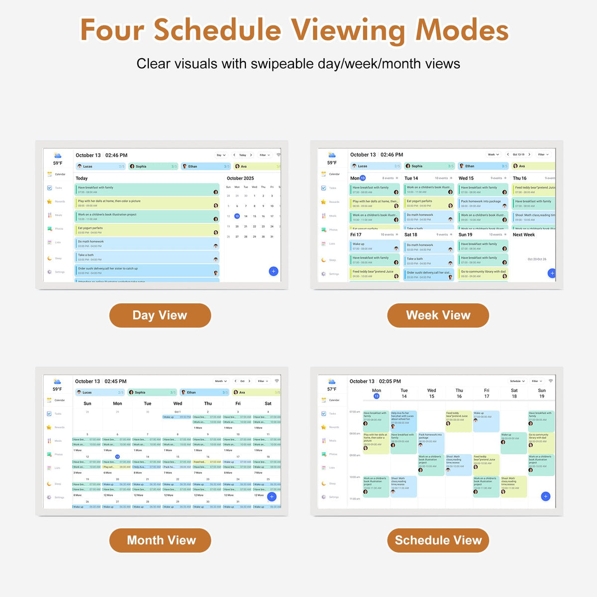 24" Smart Calendar Digital Chore-Chart-for-Planner - Touchscreen Display Electronic Calendar for Family Schedules, 32GB, Auto-Sync Google iCloud Outlook Calendars, Wall Mounted Household Organization