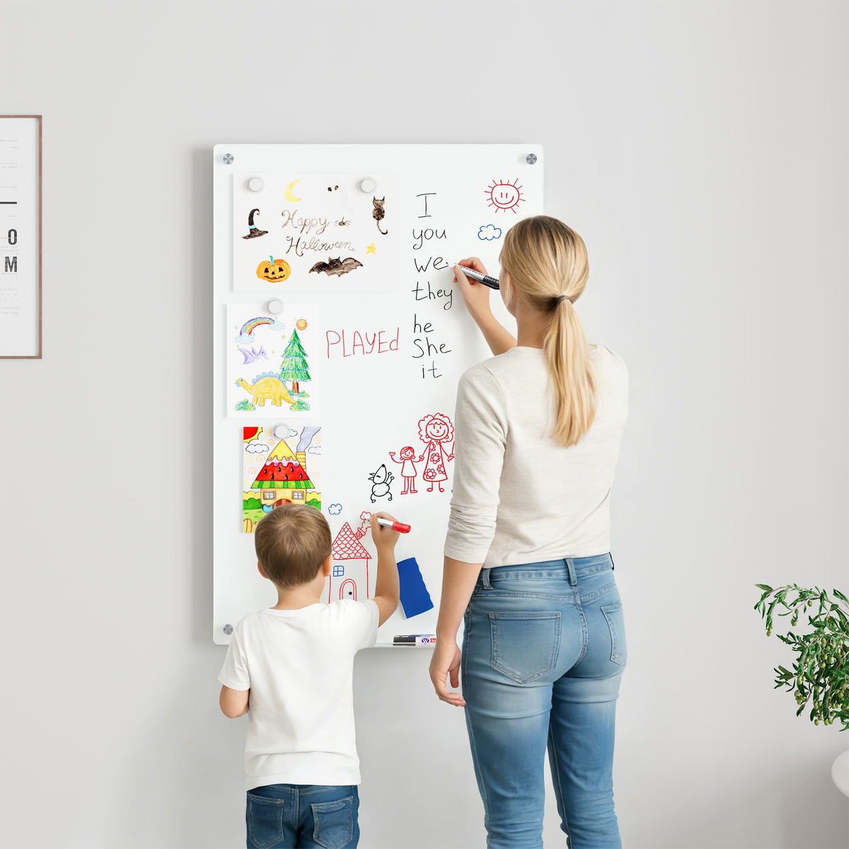 Magnetic Glass Whiteboard for Wall, 36" x 24" Large Dry Erase Board, Frameless Wall-Mounted White Board School, Classroom, Office & Home