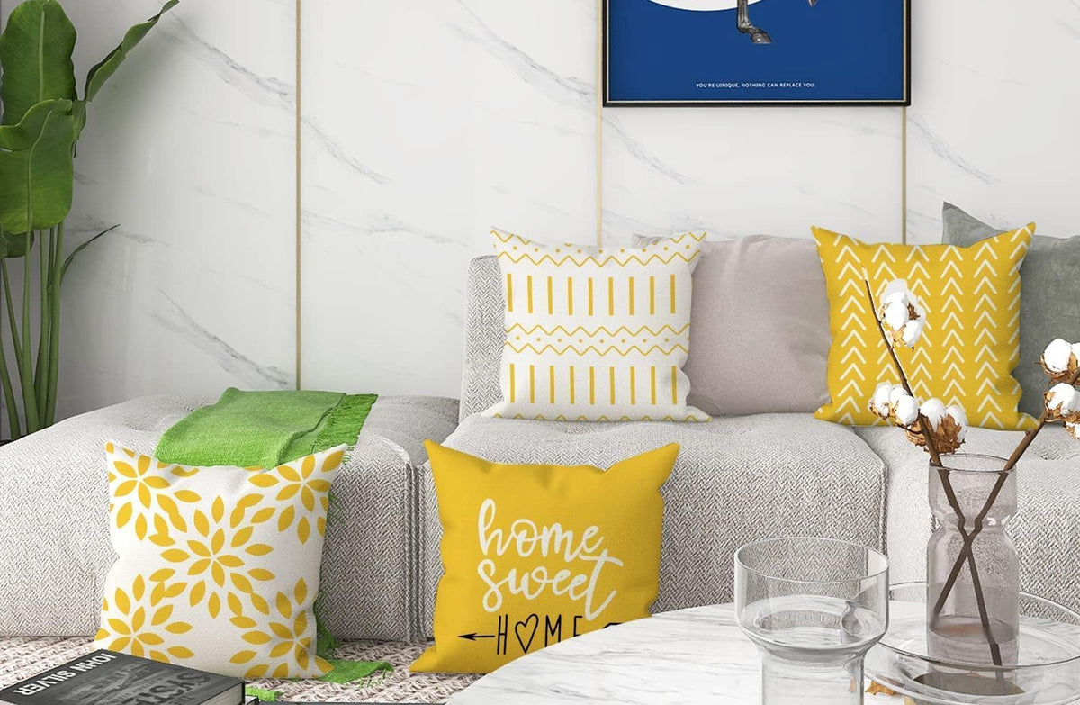 YCOLL Pillow Covers 18x18 Set of 4, Modern Sofa Throw Pillow Cover, Decorative Home Outdoor Linen Fabric Geometric Pillow Case for Couch Bed Car, Yellow