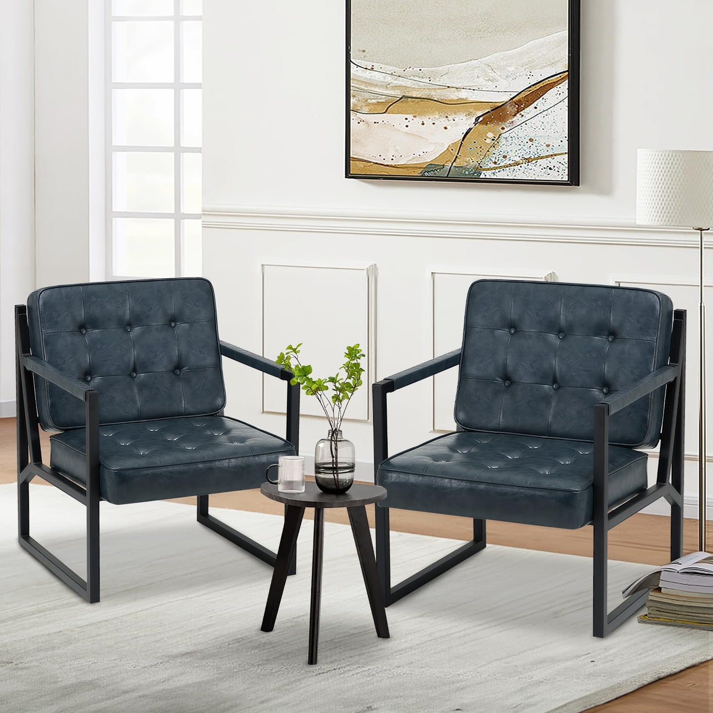 COLAMY Mid Century Modern Accent Chair, Comfy Living Room Chairs, Brown Leather Accent Chair, Faux Leather Reception Armchair with Metal Legs for Living Room Bedroom Reception Waiting Room, Brown