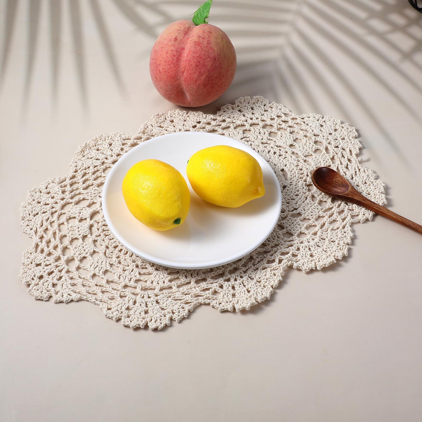 Beige Lace Doilies 2Pcs Handmade Cotton Crochet Doilies Placemats Knitted Coasters Oval Shape Doily for Furniture Table Overlay, 9.8 x 13.8 inch