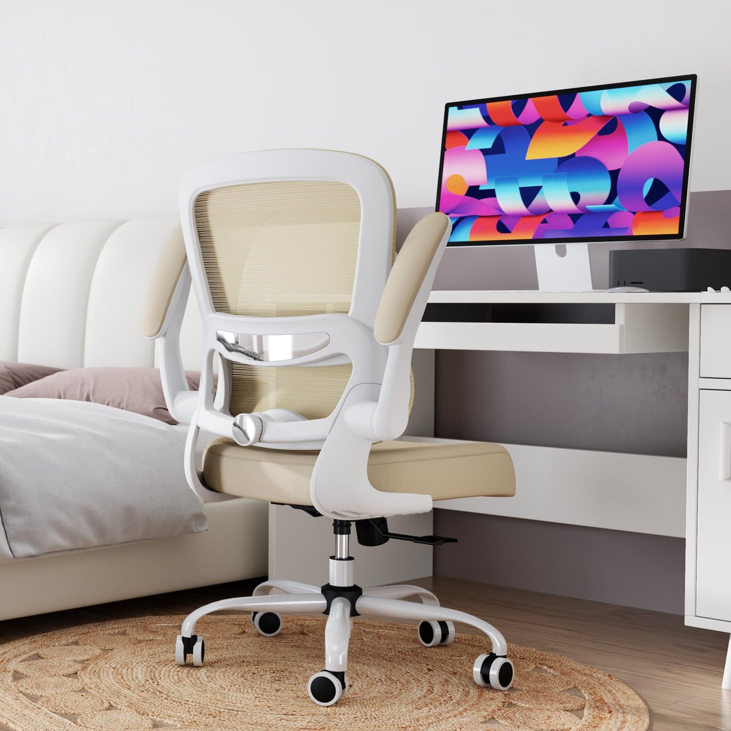 TRALT Office Chair Ergonomic Desk Chair, 330 LBS Home Mesh Office Desk Chairs with Wheels, Comfortable Gaming Chair, High Back Office Chair for Long Hours (Beige)