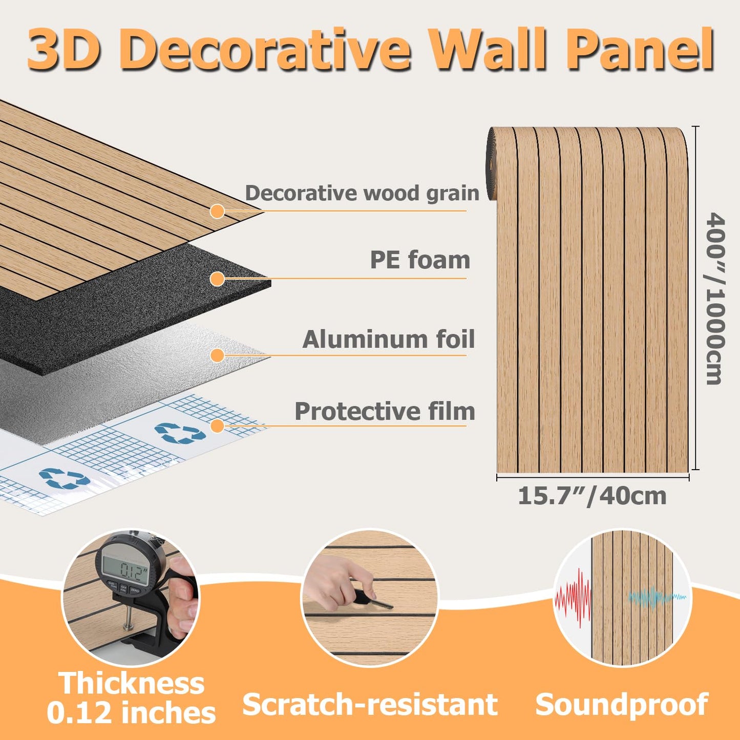 Arthome Peel and Stick Slat Wall Panels 15.7 "x400,Self-Adhesive PVC Wood Grain Wallpaper Panel,3D Thick Faux Soundproof Backsplash Accent Wall Tile for Walls & Furniture (Oak- Coverage 43.6 Sq.ft)