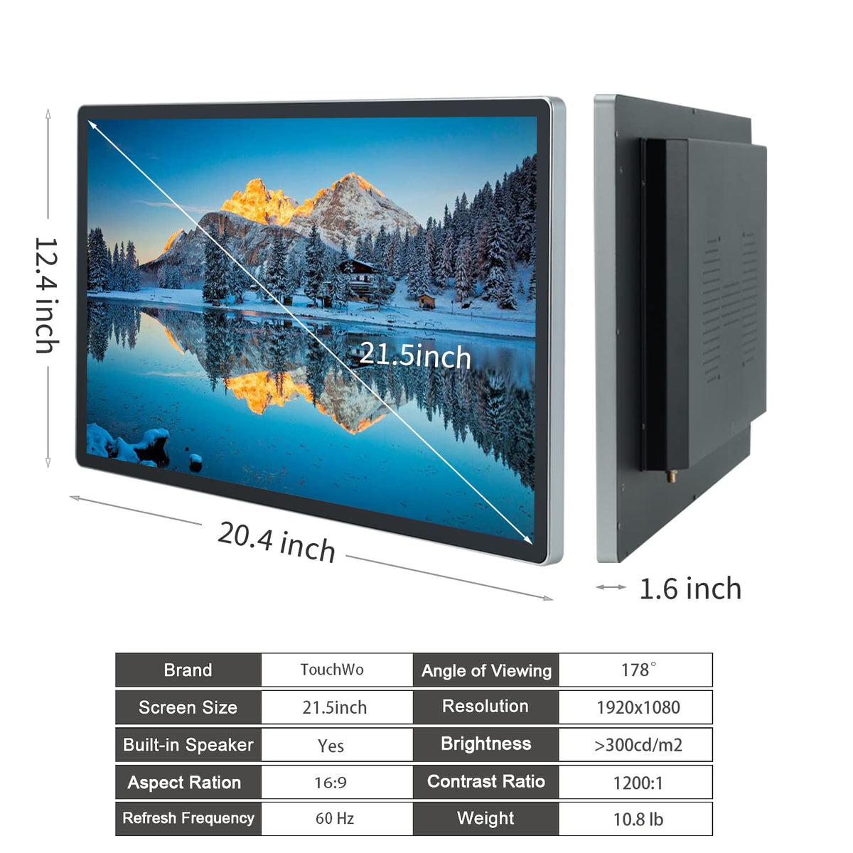 TouchWo 21.5 inch Android 14 Touchscreen Monitor Tablet, 16:9 FHD 1080P, WiFi & BT, Built-in Speakers, RK3576 4GB RAM & 32GB ROM, Smart Board for Classroom, Meeting & Game