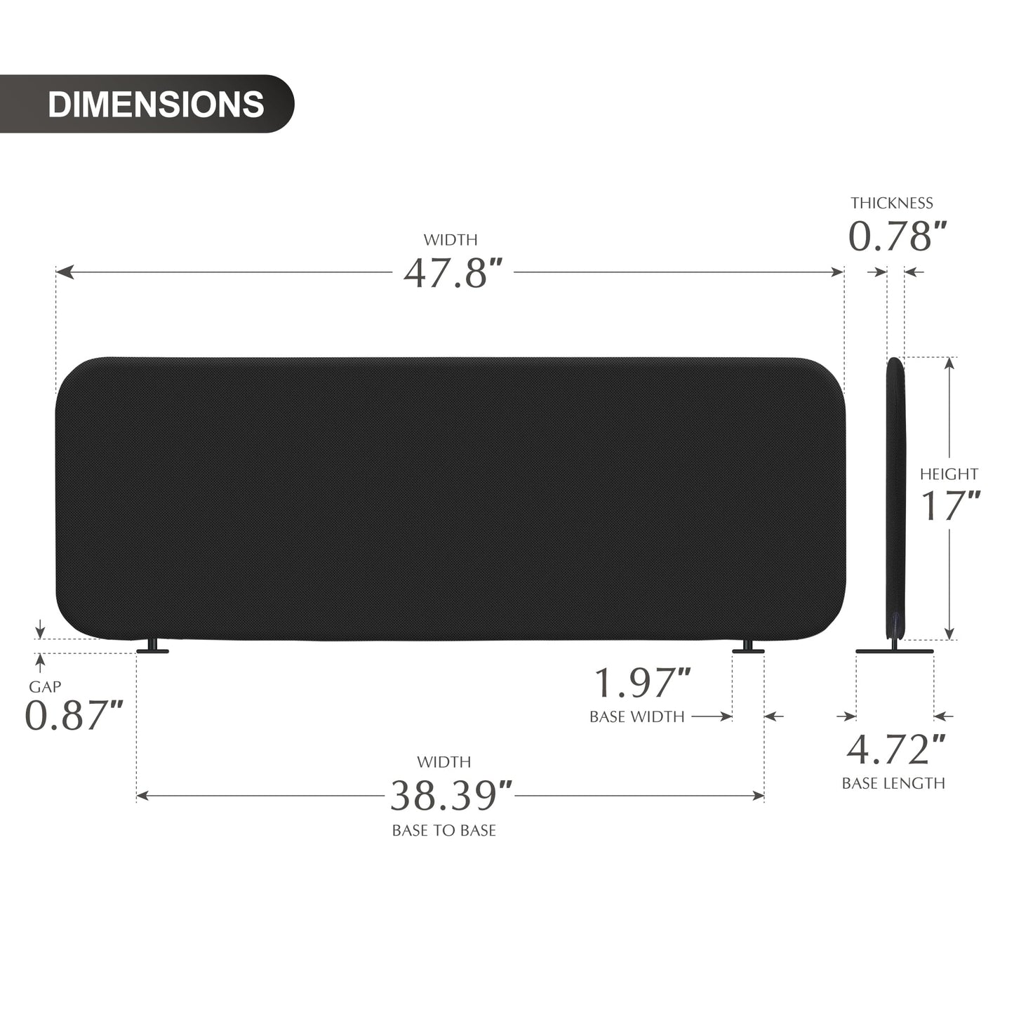 Desk Divider, Movable Desk Panel Privacy Partition for Home Office, Student, Classroom, Study, Free Standing, Scratch Resistance, 48"x18", Midnight