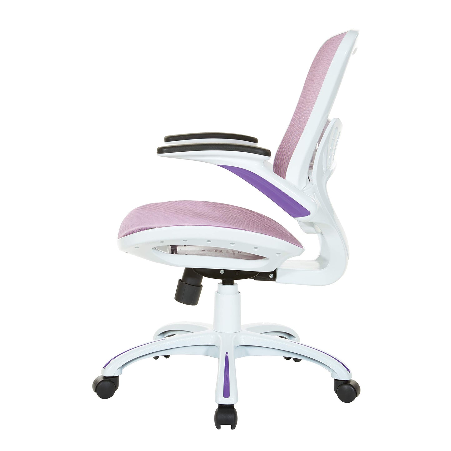 OSP Home Furnishings Riley Ventilated Manager's Office Desk Chair with Breathable Mesh Seat and Back, White Base with Purple