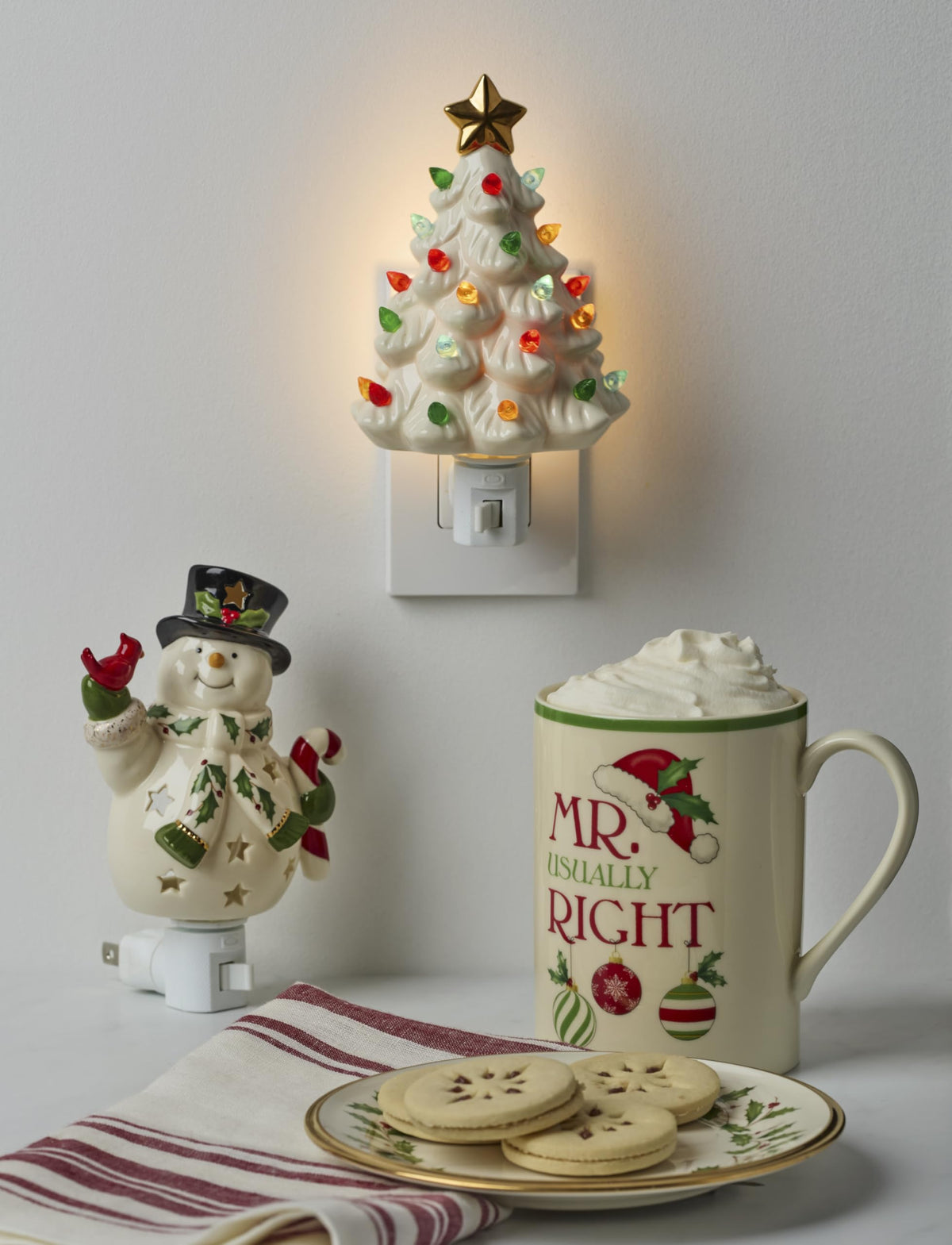 Lenox 897958 Happy Holly Days Snowman Night Light, Christmas Decorations, Decor