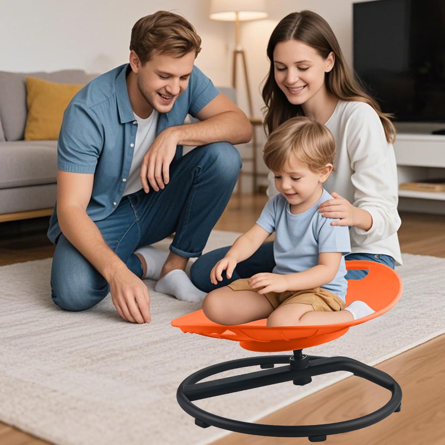 Casuenia Spinning Chair for Autistic Kids, Sensory Swivel Chair with Safety Handles, 220LBS Weight Capacity, Spinning Toy for Kids Autism & ADHD Age 3+, Sensory Product for Body Balance (Orange)
