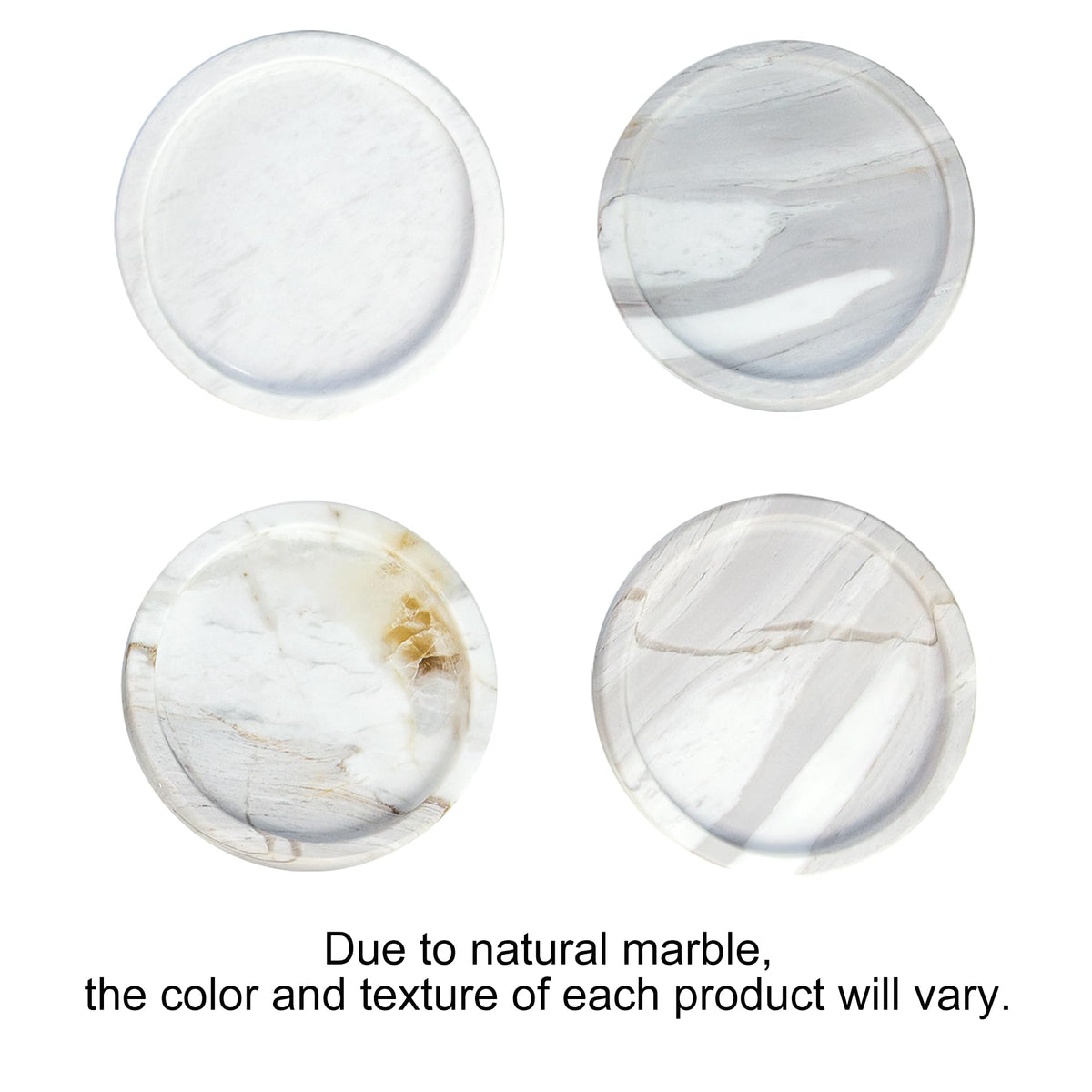 WORHE Candle Holders Italy Premium Natural Marble Candlestick Holder for Jar Pillar Candles Large Round Coaster Plate Jewelry Tray Centerpiece for Wedding Dining Table Home Decor White (ZT011)