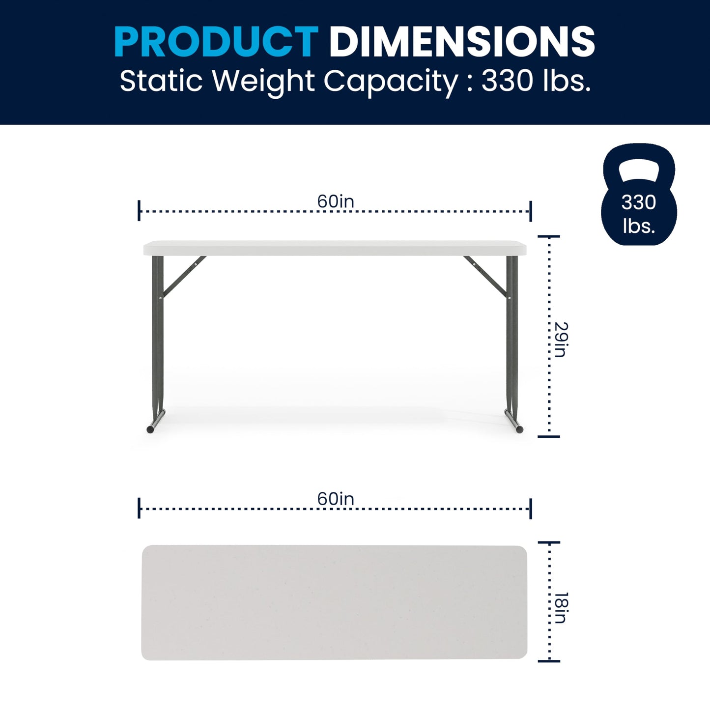 Flash Furniture Kathryn 5' Rectangular Plastic Folding Table, Long Plastic Foldable Table for Indoor/Outdoor Events, White