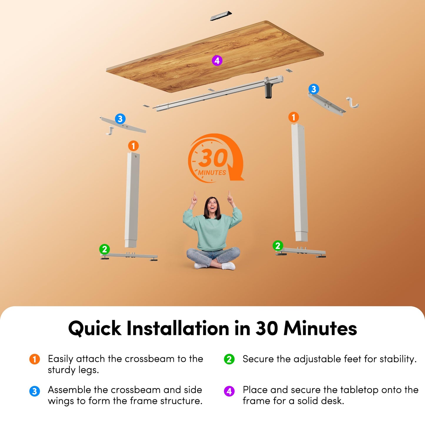 FEZIBO 48 x 24 Inchs Electric Standing Desk, Height Adjustable, Sit Stand Up, Computer Office Desk with Splice Board, White Frame/Light Rustic Top