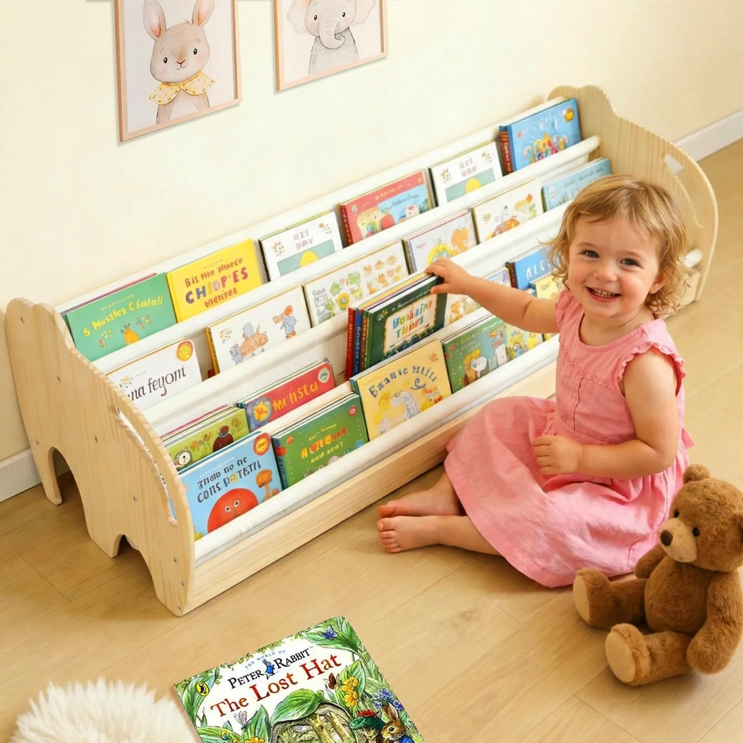 Ancaixin 4-Tier Toddler Bookshelf, Baby Bookshelf, Kids Bookshelf for Kids Room, Nursery Book Shelves with Forward Display, Montessori Bookshelf for Baby Room, Kids Classroom Book Storage Organizer