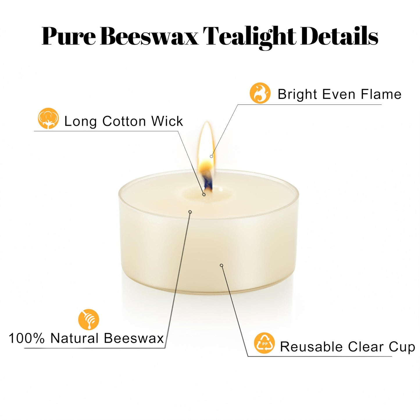Natural Beeswax Tealight Candles White, 16 Packs, Pure Beeswax Tea Candles in Clear Cup, Organic Ivory Small Tea Light Candles with 4 Hours Clean Burn Time, Soy, Paraffin, & Fragrance Free