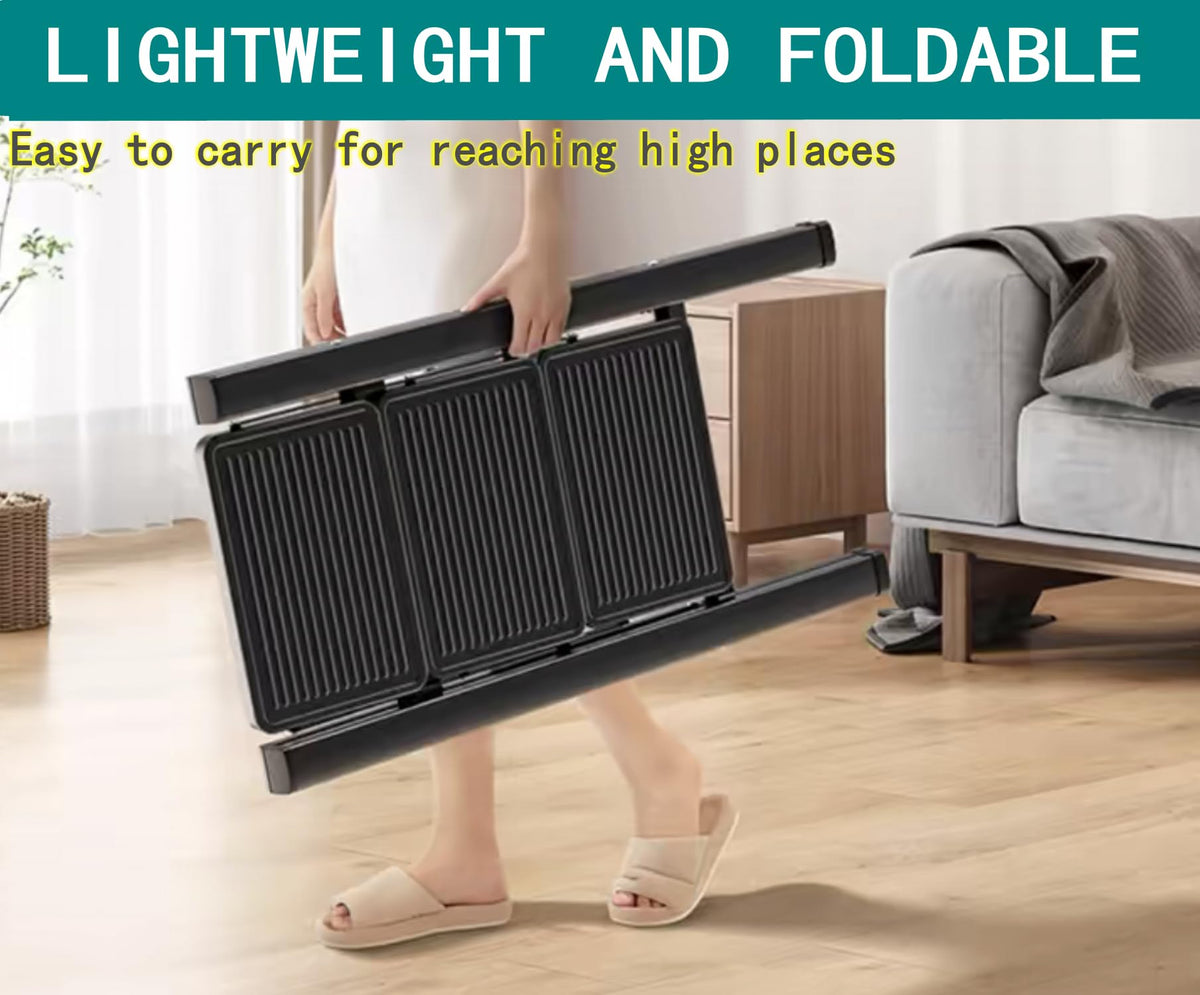 Runruii Step Ladder 5 Step Folding Portable Step Ladder with Anti-Slip Wide Pedal Aluminum Stepladder Lightweight Step Stool for Office Household Library 300lbs - Black