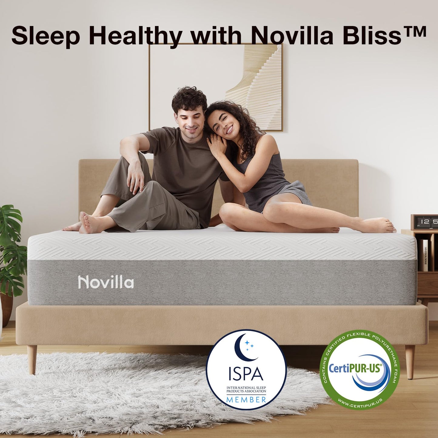 Novilla Bliss Queen Size Mattress, 12 Inch Gel Memory Foam Mattress Queen in a Box for Cool Night Sleep & Pressure Relief, Support Foam for Spine Alignment & Motion Isolation, Medium Plush Feel