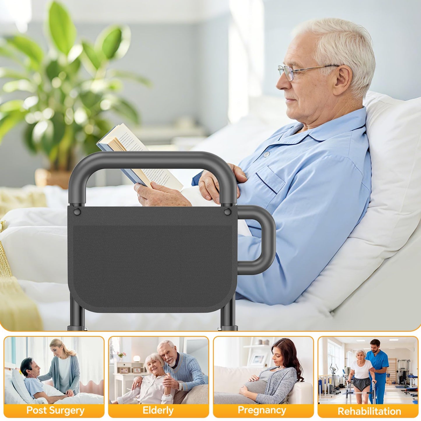 OUWEJHGH Bed Rails for Elderly Adults Safety – Adjustable Height Bed Assist Rail for Seniors, 400lb Capacity, ASTM Approved, Non-Slip Handle, Fixing Strap & Storage Pocket (Twin/Full/Queen/King)