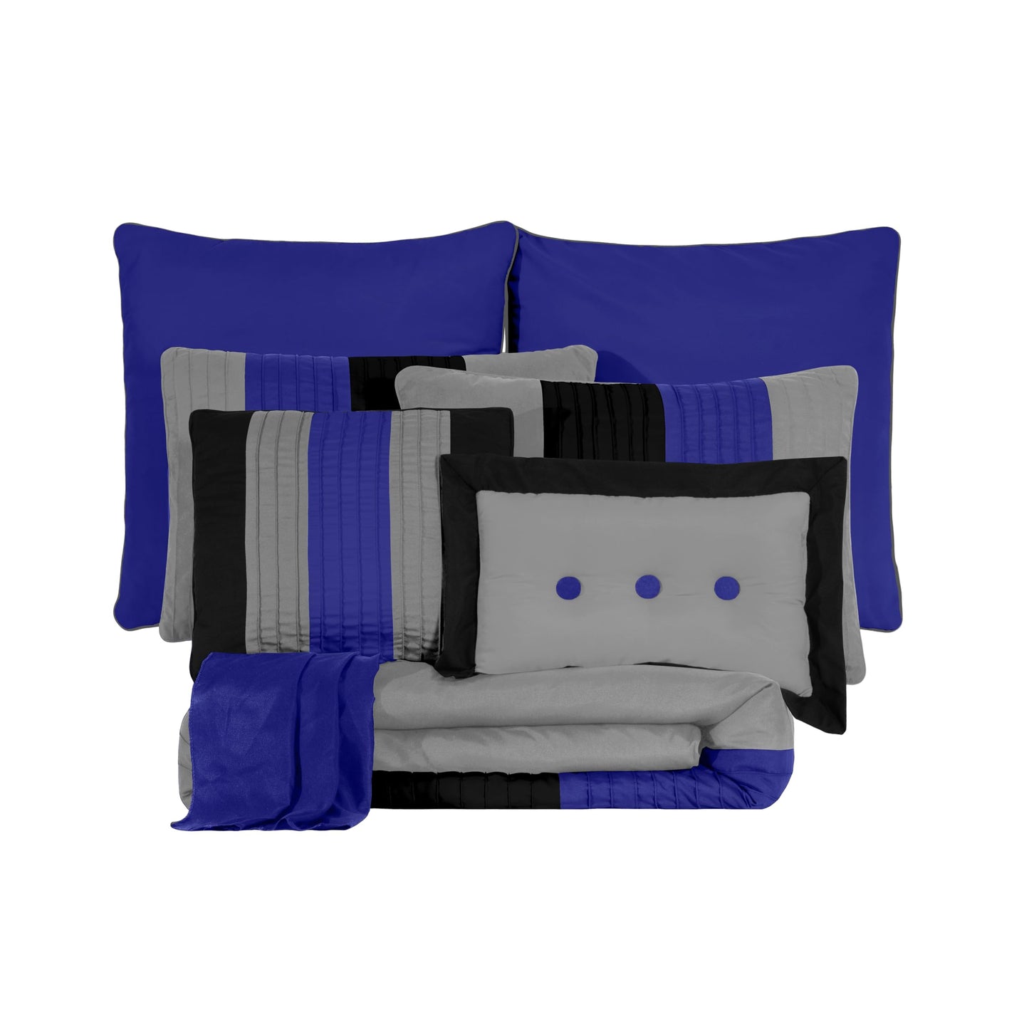 Chezmoi Collection Loft 8-Piece Oversized King Comforter Set, Gray/Blue/Black Luxury Striped Bedding for All Season