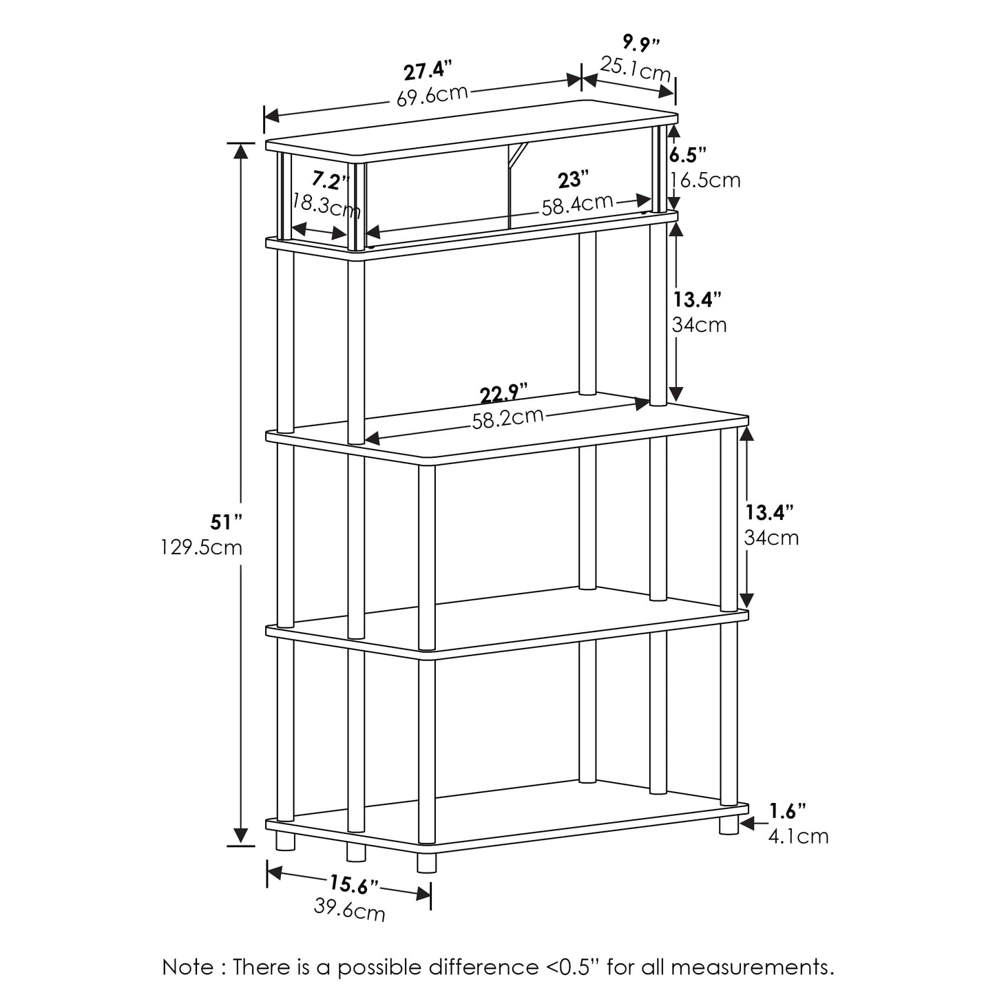 Furinno Turn-N-Tube Toolless Storage Shelf with Top Cabinet, French Oak Grey/Black