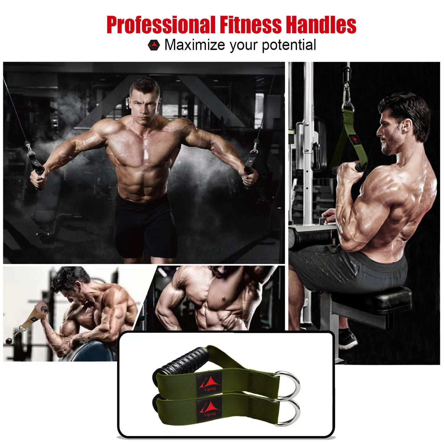 Vigoog Heavy Duty Gym Workout Handles Attachment for Cable Machine,Resistance Band,Pulley System Home Exercise Equipment, Comfortable and Stronger Grip
