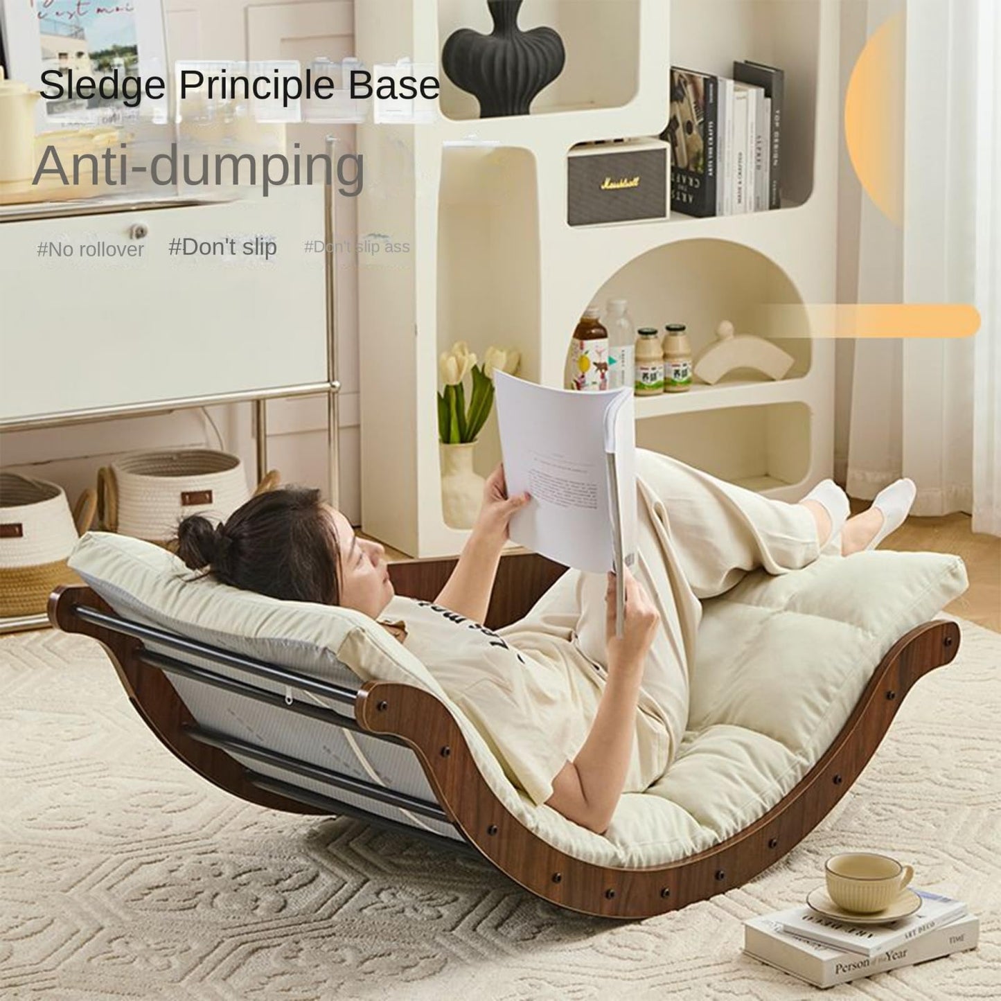 Curved Rocking Lounge Chair for Living Room, Multifunctional Lazy Lounge Chair, Human Dog Nest Napping Chair, Dormitory Balcony Sofa Chair (Orange)