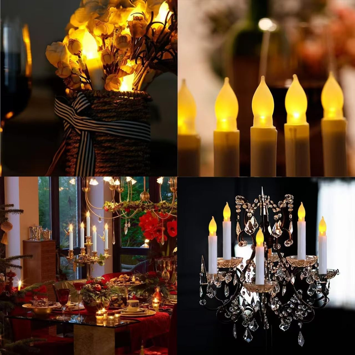 Houdlee Pack of 24 Flameless Taper LED Candles - Battery Operated Flickering Ivory - Perfect for Wedding, Christmas, Parties - 6.5 Inch - White Plastic
