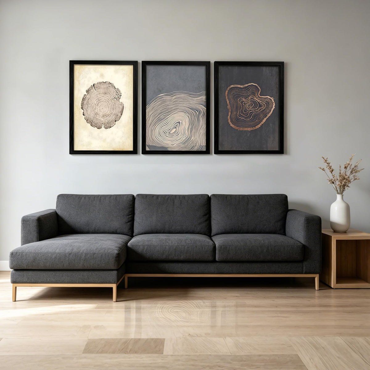HCJWCXD 3 Piece Framed Abstract Tree Ring Canvas Wall Art Modern Boho Wood Grain Canvas Prints Minimalist Tree Growth Poster Neutral Minimalist Wall Decor 16x24 Inches for Living Room Bedroom Office