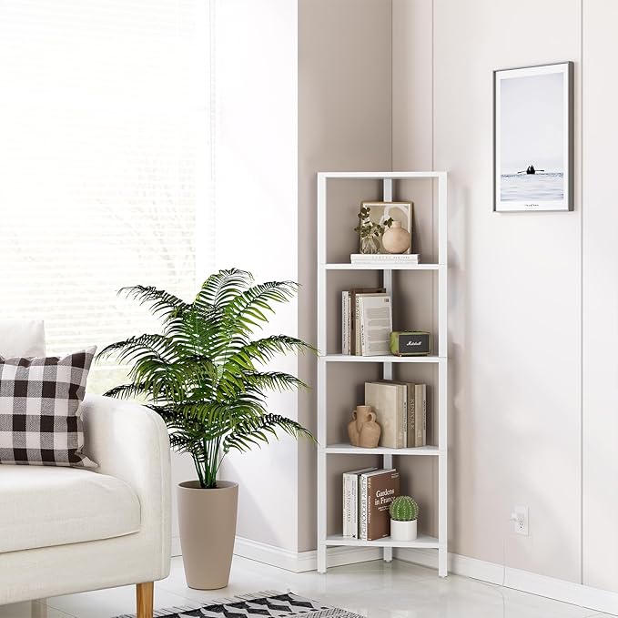 TUTOTAK Corner Shelf with LED Light, 5-Tier Corner Bookshelf