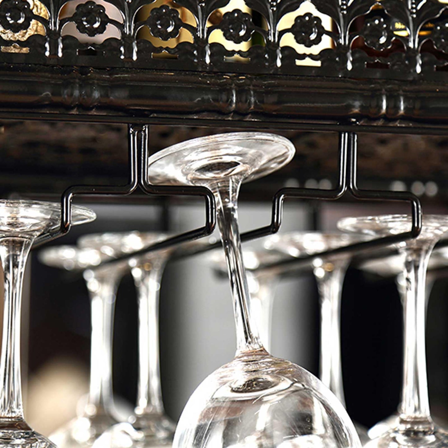 LWJQRSP European Hanging Wine and Coffee Glass Rack Adjustable Height Ceiling Bottle Holder Elegant Carved Design for Bars Restaurants and Cafés - Space-Saving Storage Solution