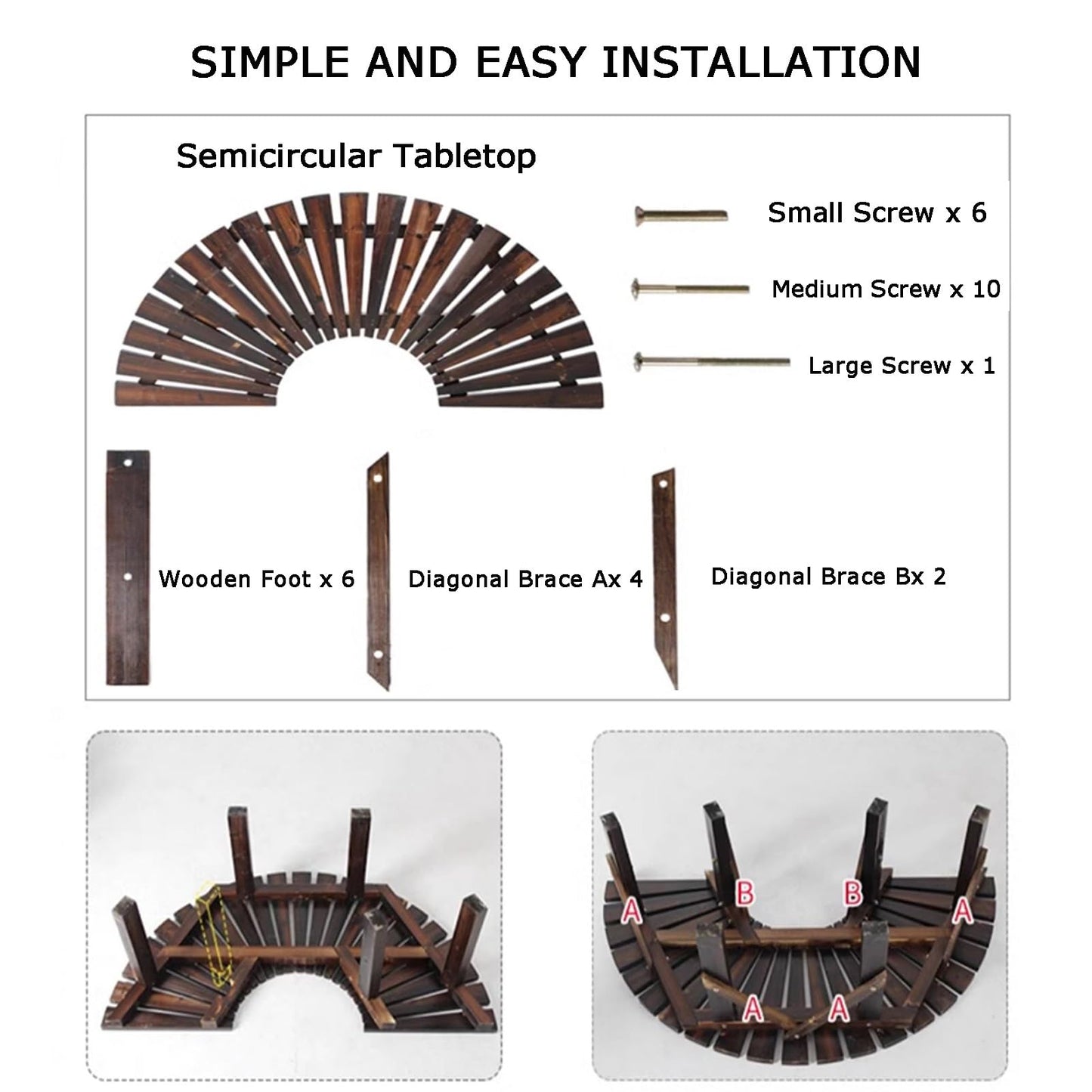 Fan-Shaped Wooden Tree Bench, Semi-Circular Patio Seat, Curved Garden Stool for Yard, Lawn & Poolside - Perfect Outdoor Furniture (Benches Only)