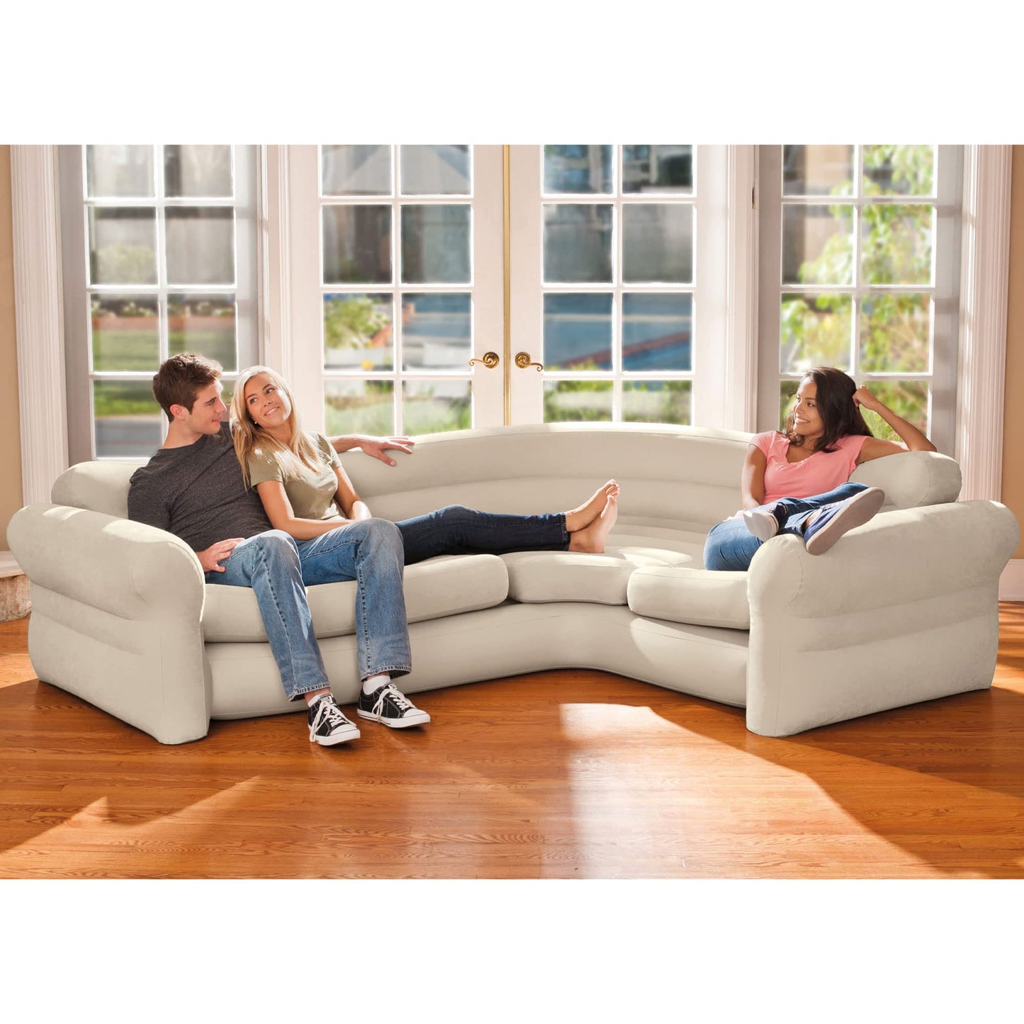 Intex Inflatable Corner Sofa, L-Shaped Couch with 880 lb. Weight Capacity, 2-in-1 Valve for Easy Indoor Setup, 101" x 80" x 30”