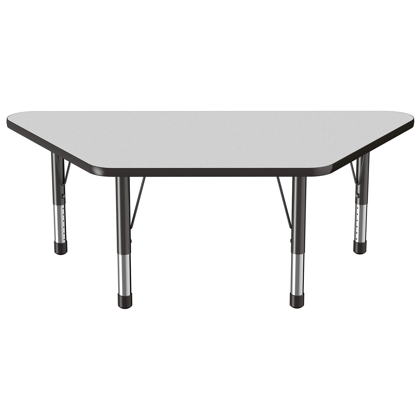 FDP Trapezoid Activity School and Classroom Kids Table (30 x 60 inch), Chunky Toddler Legs for Collaborative Seating Environments, Adjustable Height 15-24 inches - Gray Top and Black Edge