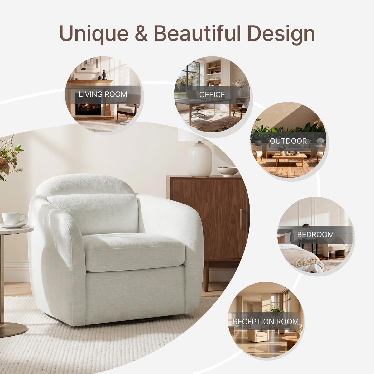 360ยฐ Swivel Accent Chair, Comfy Upholstered Barrel Chairs with Pillow, High Back for Bedroom Living Room, Reading Room,Linen