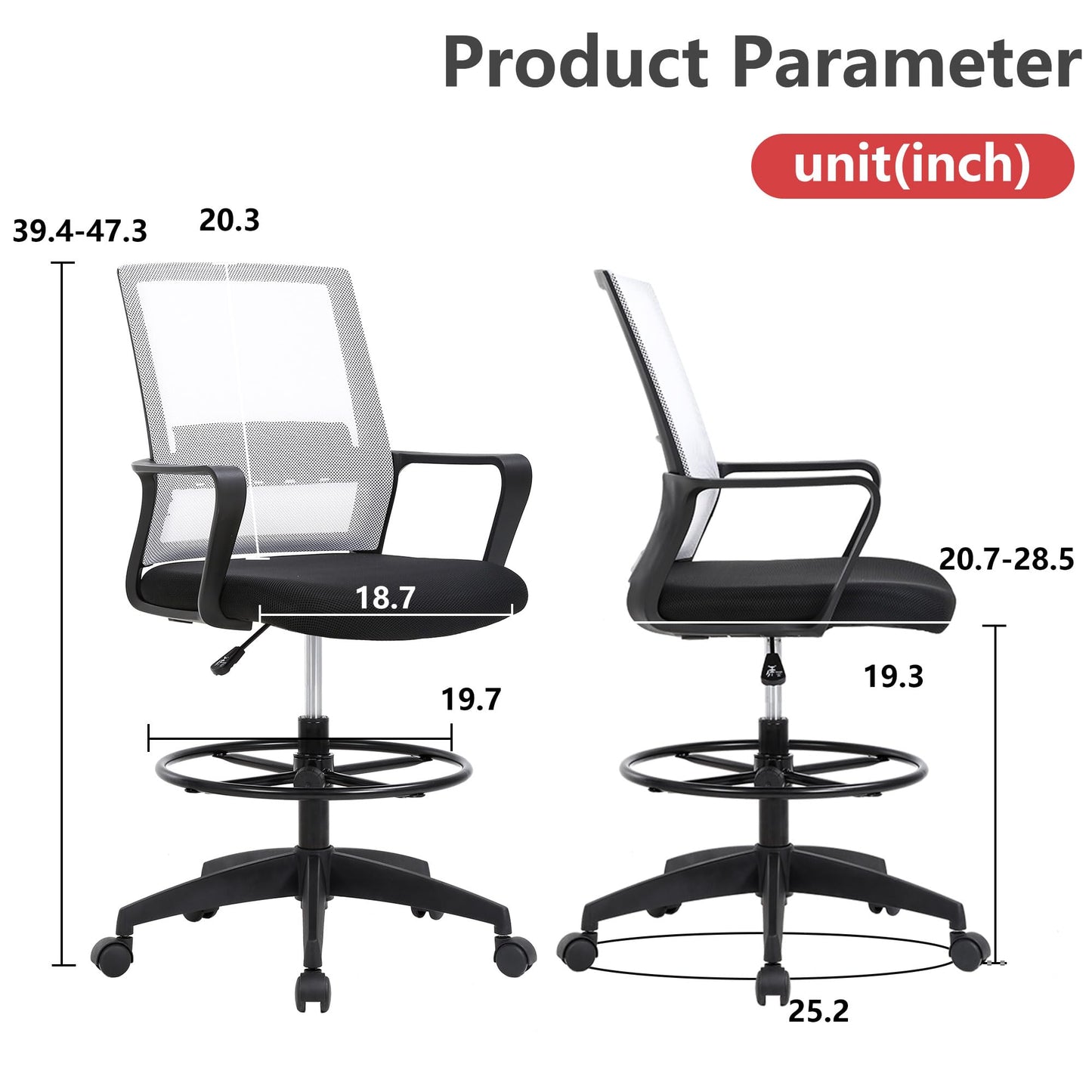 BestOffice Drafting Chair Tall Office Chair Adjustable Swivel Rolling Mesh Height with Lumbar Support Arms Footrest Mid Back for Adults Standing Desk Drafting Stool (Beige)