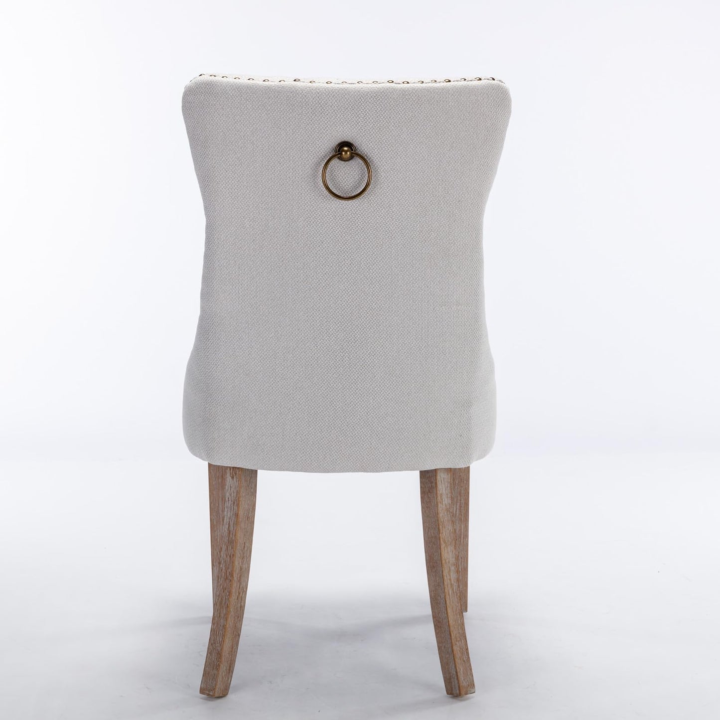 Ball & Cast Contemporary Upholstered Dining Chairs Set of 2, Button Tufted Kitchen Side-Chairs with Hang Ring & Nailhead Trims & Solid Wood Legs, 2-Piece Backrest Traditional Chair, Linen Beige