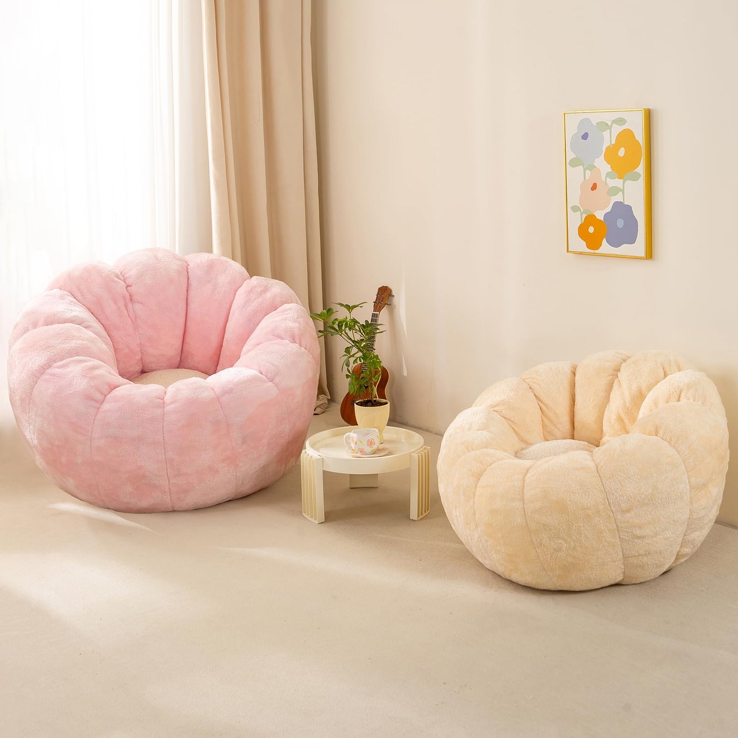 IEVENW Pumpkin Bean Bag Sofa Chair for Adult, Beanbag Couch with Filler for Reading and Relaxation, Comfy and Lazy Sofa for Dorm, Apartment, Living Room and Bedroom, Pink