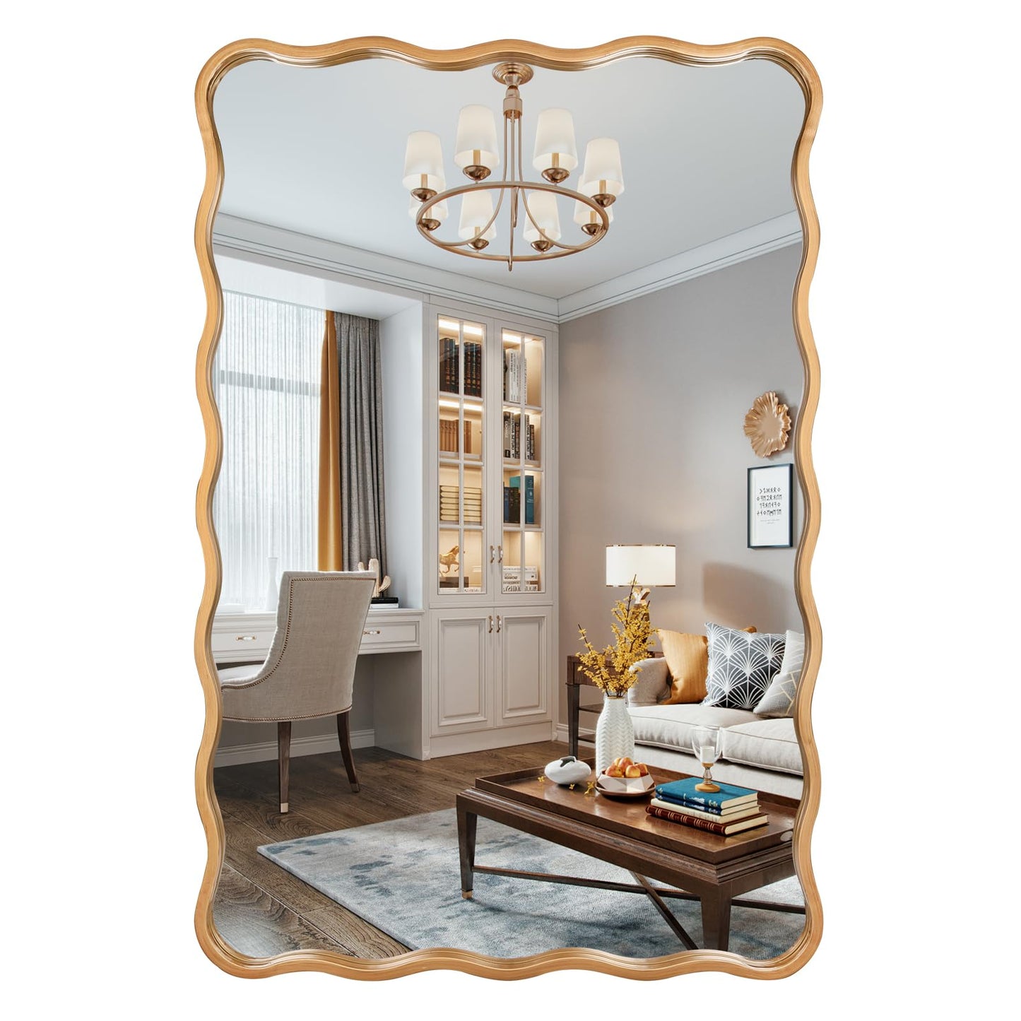20 * 30 Inch Gold Ripple Rectangle Bathroom Mirror Wall Mounted Large Modern Countryside Suitable for Washroom, Bedroom, Living Room, Entryway