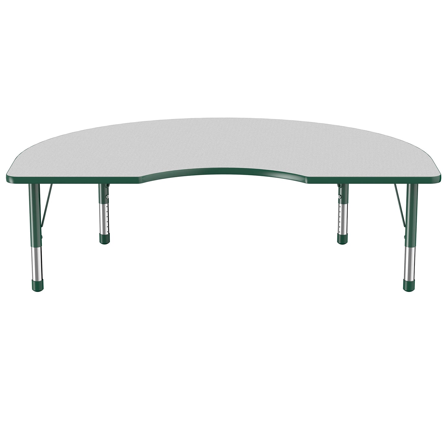FDP Kidney Activity School and Classroom Kids Table (48 x 72 inch), Chunky Toddler Legs for Collaborative Seating Environments, Adjustable Height 15-24 inches - Gray Top and Green Edge
