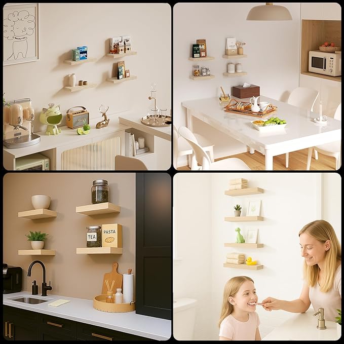 Oak Floating Shelves for Wall, Kitchen & Living Room Decor Display, for Plants