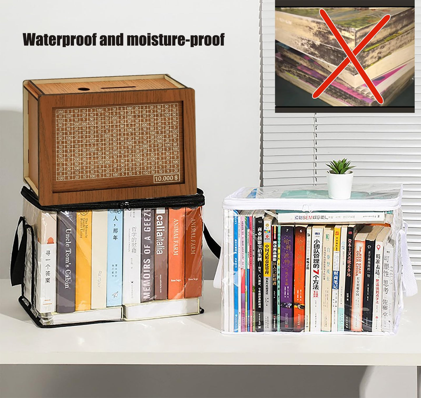 6-Pack Extra Large Clear Book Toy Storage Bags Plastic Comic Books Organizer Collapsible Book Display Case with Lid and Lifting Handle Suitable for Books and Toys,Size38x24x32cm/15x9x13inches