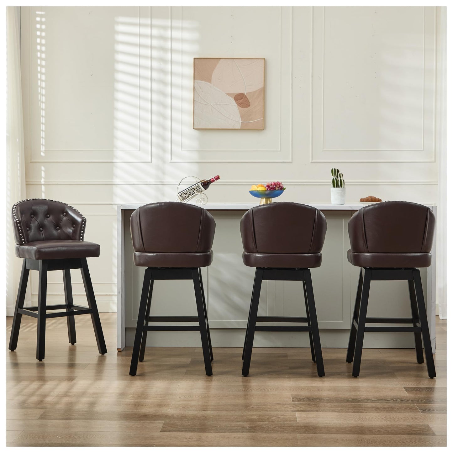 UDAX 29''Swivel Bar Stools Set of 2, Upholstered Barstools with Backs, Modern Counter Height Bar Stool Chairs for Kitchen Island, Wood Legs, Counter Stools