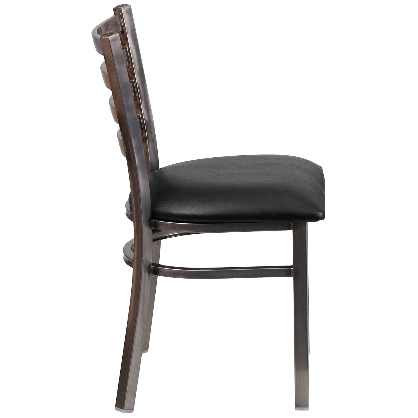 Flash Furniture HERCULES Series Clear Coated Ladder Back Metal Restaurant Chair - Black Vinyl Seat