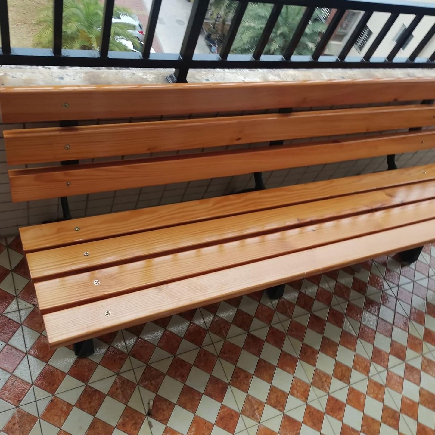 Weatherproof Outdoor Garden Bench with Backrest, Cast Iron Metal Frame & Solid Wood Seat, 59-Inch Patio Park Bench for Lawn, Balcony, Yard & Indoor Use,150cm/59inch