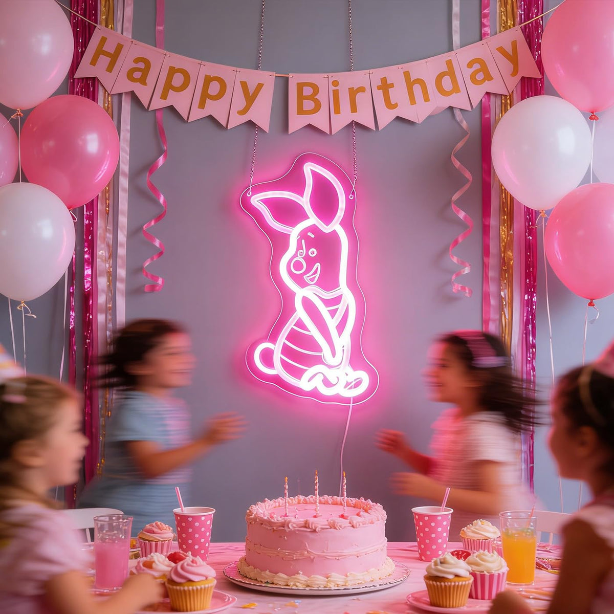 LED Anime Pig Neon Sign Pink Wall Art for Nursery, Baby,Kids Room,Girls Room,Dorm or Bedroom Decor, Dimmable USB, Sweet Uplifting Gift for Animal Lovers & Little Ones