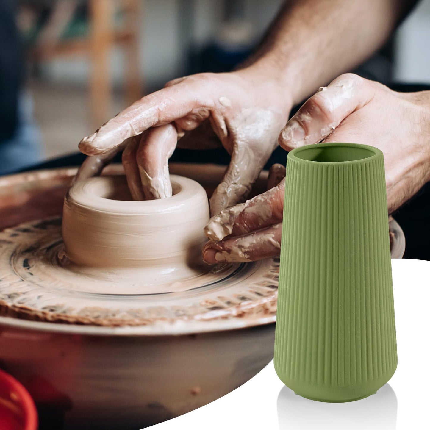 Saga Green Ceramic Vase, GUKJOB Small Cute Flower Vase for Pampas Grass, Home, Living Room, Dining Table, Farmhouse, Office Decor, Bedroom, Table, and Kitchen Shelf (Saga Green)